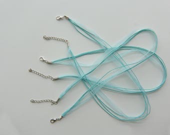 Set of 3 light blue organza Ribbon cord necklaces