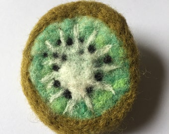 Needle Felted Kiwi Fruit Brooch Pin Badge