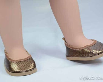 American Girl SHOES Bronze Copper Faux Leather Fifties Ballet Communion Wedding Flats Slippers for American Girl or 18 inch doll