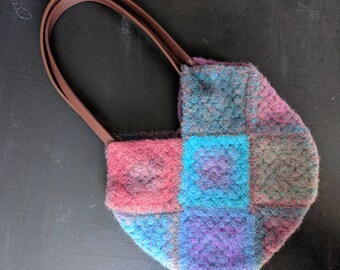 Handmade felted handbag | crochet bag, granny square bag, felted bag, handbag, colourful bag, shoulder bag