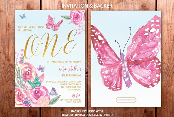 Butterfly First Birthday Invitation // Butterflies // 1st
