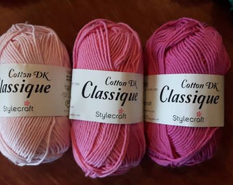 cotton dk yarn three shades of pink