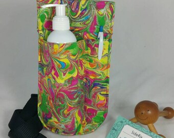 Massage Therapy single LEFT hip 8oz lotion bottle hip holster, marble brights, black belt