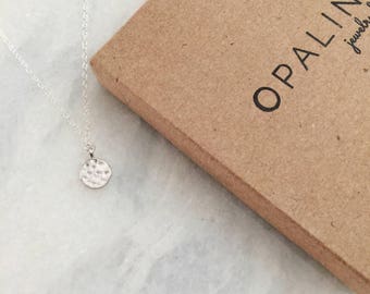 Tiny Sterling Silver Hammered Disc Dainty Necklace