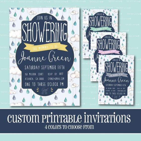 Custom Baby Shower Invitation Rain Drop