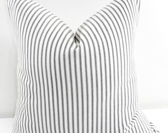 Black Pillow cover. Black Classic stripe Print Sham Cover. Black & White Throw pillow cover. Euro pillow case. Select size