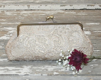 Champagne Lace Bridesmaid Clutches / Lace Wedding Clutches / Wedding Gift / Bridal Clutch