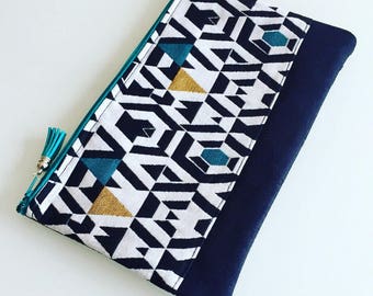Jacquard and suede pouch