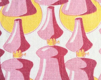 Vintage Feedsack Fabric - 1920's Raspberry Pink Lanterns with Yellow Glow Novelty- Full Sack