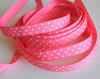 3/8" Grosgrain Ribbon Swiss Dots - Bubble Gum with White Dots - 5 yds