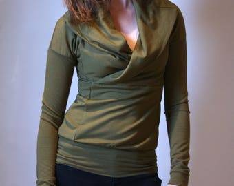 bamboo french terry cowl top / nursing breastfeeding shirt / made to order / by replicca / size S to XL / your choice of colour