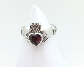 Sterling Silver Garnet Claddagh Ring
