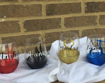 Customized Stemless Glitter Wine Glasses