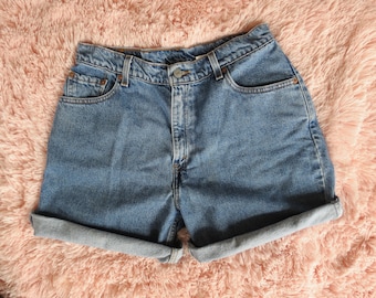 Vintage Levis Denim Shorts High Waist Jean Shorts Womens Size 12 Large Regular Medium Blue Wash 1990s 90s Summer Festival Hipster