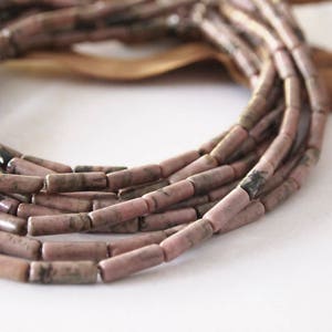 Strand Rhodonite Tube Shape Gemstone Beads Pink Purple Black Size 13x4.5mm