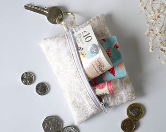 Gold Sparkly Change Purse | Wedding Shimmery Coin Purse | Fabric Small Zipper Pouch | Handmade Sparkly Coin Pouch | Mothers Day Gift