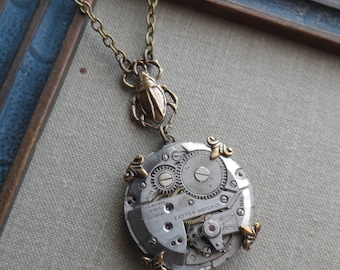 75% Off Clearance Sale- Steampunk Necklace, Beetle Bug