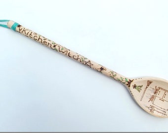 Pyrography wooden spoon kitchen witch