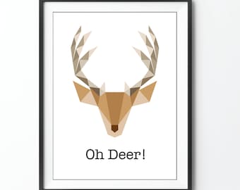 Oh Deer! print of Deer Stag head illustration origami polly geometric