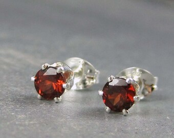 Garnet stud earrings, sterling silver, valentine's gift, garnet earrings, red gemstone, genuine garnet, garnet post earrings