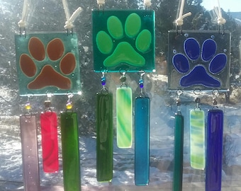 Fused Glass Dog Paw Wind Chimes