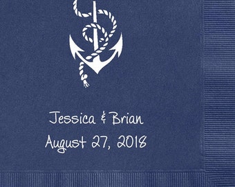100 Personalized Napkins Beverage & Luncheon Size Available Wedding Napkins Shower Engagement Custom Monogram Nautical Beach Anchor