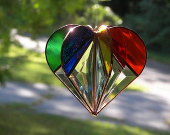 Stained Glass Heart Rainbow,Valentine Heart, Valentine gift, Rainbow Heart, Bevel Heart, Rainbow suncatcher, , Heart Suncatcher
