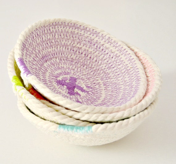 Rope Bowl Set, Mini Rope Bowls, Rope Basket Set, Gift for her, Colorful bowl set, Boho home décor, Decorative bowls Home Decor Bowl Set Coil