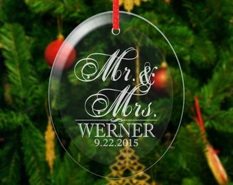 Married Christmas Ornament Personalized Mr and Mrs First Christmas Ornaments Him Her Couple Gift Love Engraved Names Date Wedding Engagement