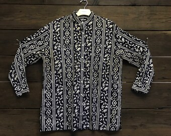 Vintage 80s Yves Saint Laurent Tribal Print Button Up