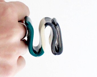 Statement Ring, Ceramic Jewelry - avant garde jewelry, handmade ring, sculptured ring, fashion jewelry, unique jewelry, tribal jewelry
