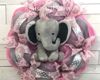 Baby Girl Elephant Wreath, Nursery Wreath, Baby Wreath, Baby Girl Wreath, Elephant Wreath, Baby Elephant Wreath, Pink Elephant Wreath