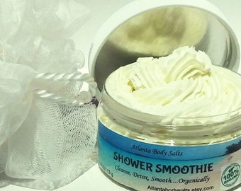 8 oz Whipped soap and mesh pouf organic whipped body wash vegan whipped body wash fluffy whipped soap shower smoothie large