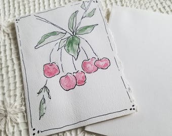 Handpainted watercolor cards, cherries