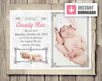 girl birth announcement template layered psd girl pink baby announcement design photo birth