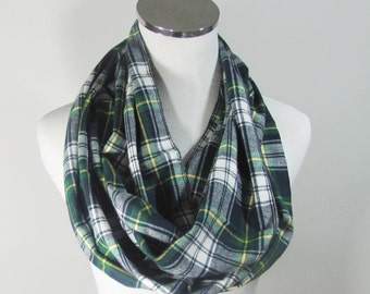 Green Infinity Scarf, Green Plaid Infinity Scarf, Tartan Scarf, Plaid Scarf, Green Circle Scarf.