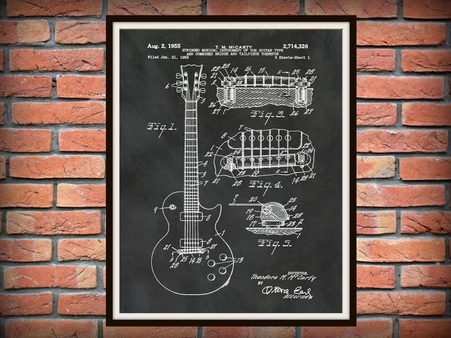 Patent 1955 Gibson Les Paul Guitar Designed By T McCarty Rock Band Instrument Patent 1955 Gibson Les Paul Guitar Designed By T McCarty Rock Band Instrument