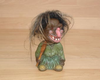Vintage 70s J. Wackekopf-troll-gnome figure Witch of Heico