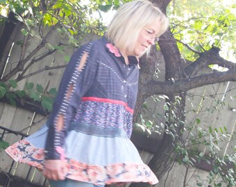 upcycled top M - L upcycled fashion, sustainable fashion, long sleeved tunic . ramblin' rose
