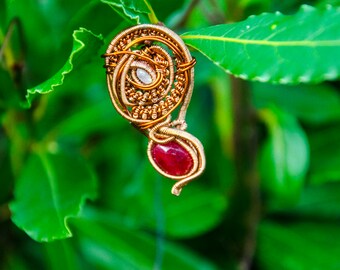 Ruby and moonstone necklace made with copper