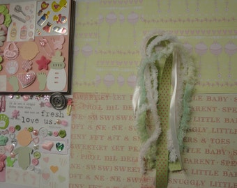 BABY GIRL DIY Paper Bag Album Scrapbooking Kit 100+pc