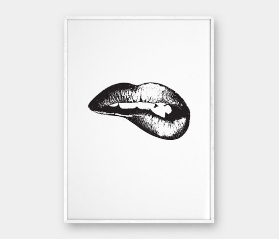 Lips Wall Art Black White Printable Art Scandinavian Poster