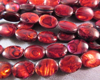 Red Abalone Shell Laminated Oval Beads 26pcs