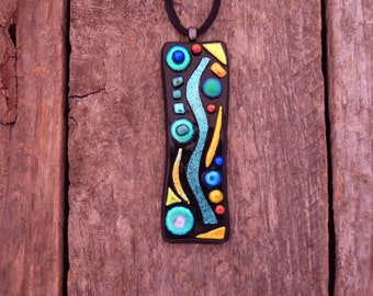 Original one of a kind Mosaic Style Dichroic Fused Glass Necklace