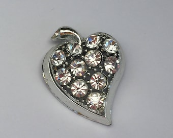 Vintage Rhinestone Heart Pin or Brooch - Prong Set
