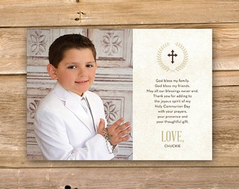 Communion Thank you card, First Holy Communion thank you, religious, cross, thank you