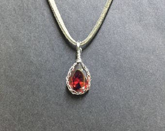 Wire Wrapped Red Cubic Zirconia Necklace