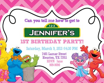 CUSTOM PHOTO Invitations Chevron Sesamw Street Birthday Invitation - You Print - PRINTABLE - I Customize You Print - 4x6 or 5x7