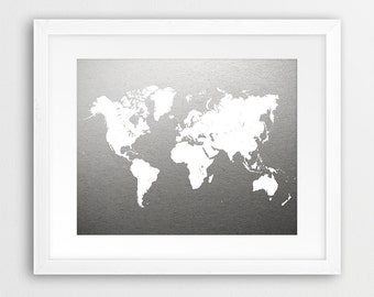 world map print grey map print white world map white grey art
