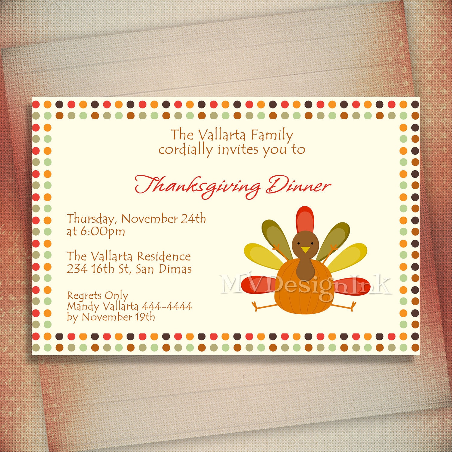 Personalized Thanksgiving Dinner Invitations Eat Drink and Be